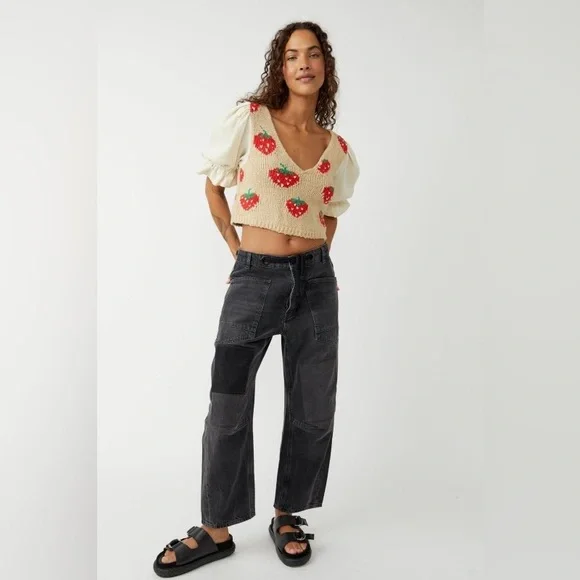 𝓯𝓹 Free People ~ Strawberry Jam Mixed Media Top - Picture 13 of 16